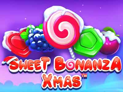 Festive and candy-coated image of the Sweet Bonanza Xmas game, featuring a whimsical holiday-themed design with an abundance of sugary-sweet elements.