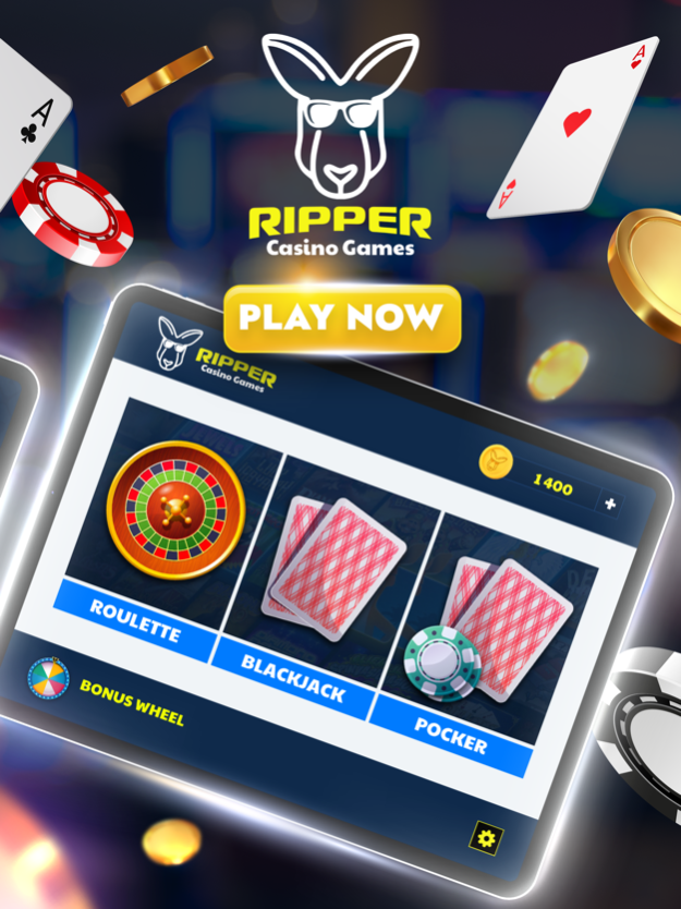 Dynamic and enticing banner showcasing the wide selection of games available at Ripper Casino, with a prominent 'Play Now' call-to-action.